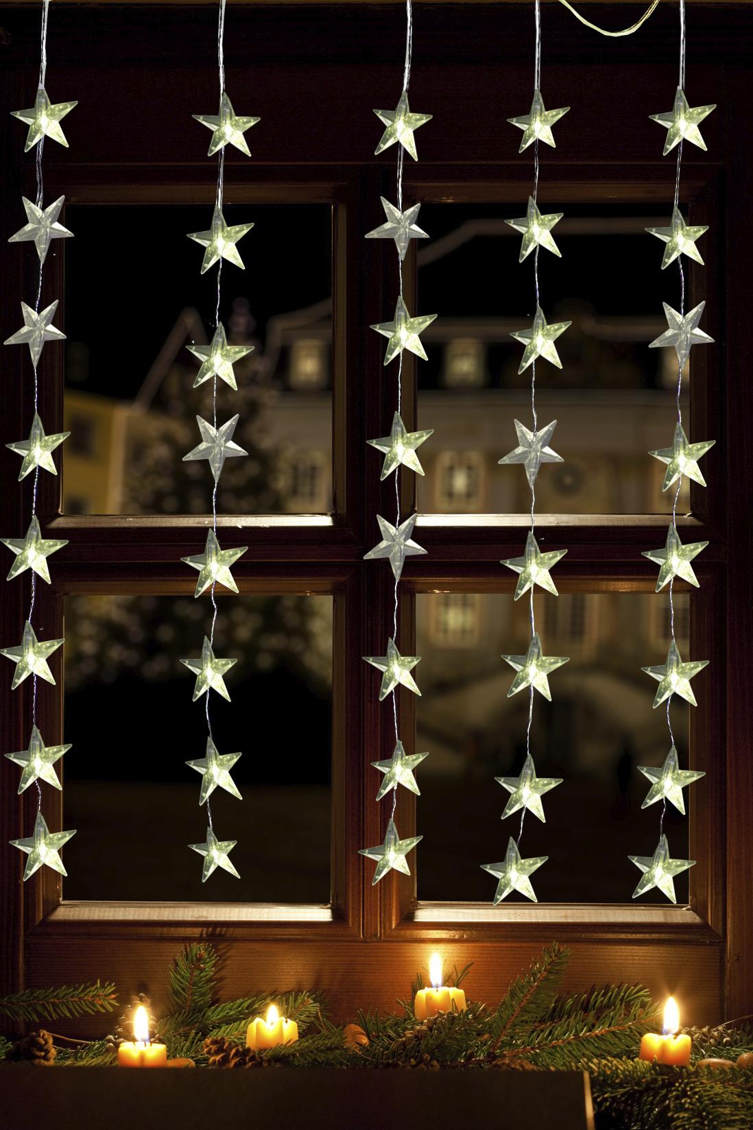 Star-Max Lichtervorhang mit Sternornamenten und 40 warmweißen LEDs