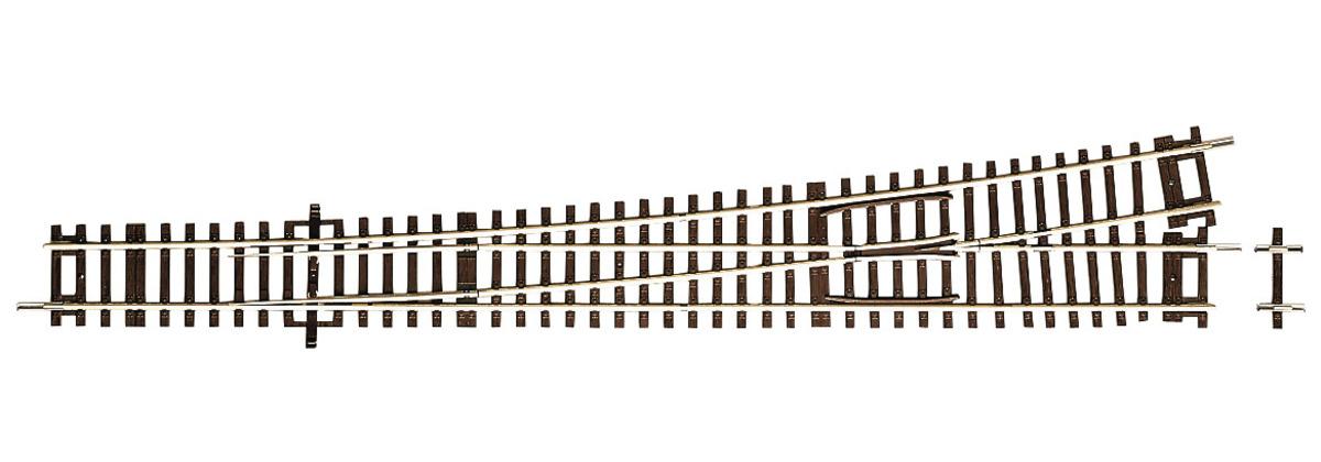 Roco Weiche links Wl10 ohne Antrieb, Länge 345 mm (= G1+G½), Abzweigwinkel 10°, Abzweigradius 1946 mm, Herzstückwinkel 8,1°