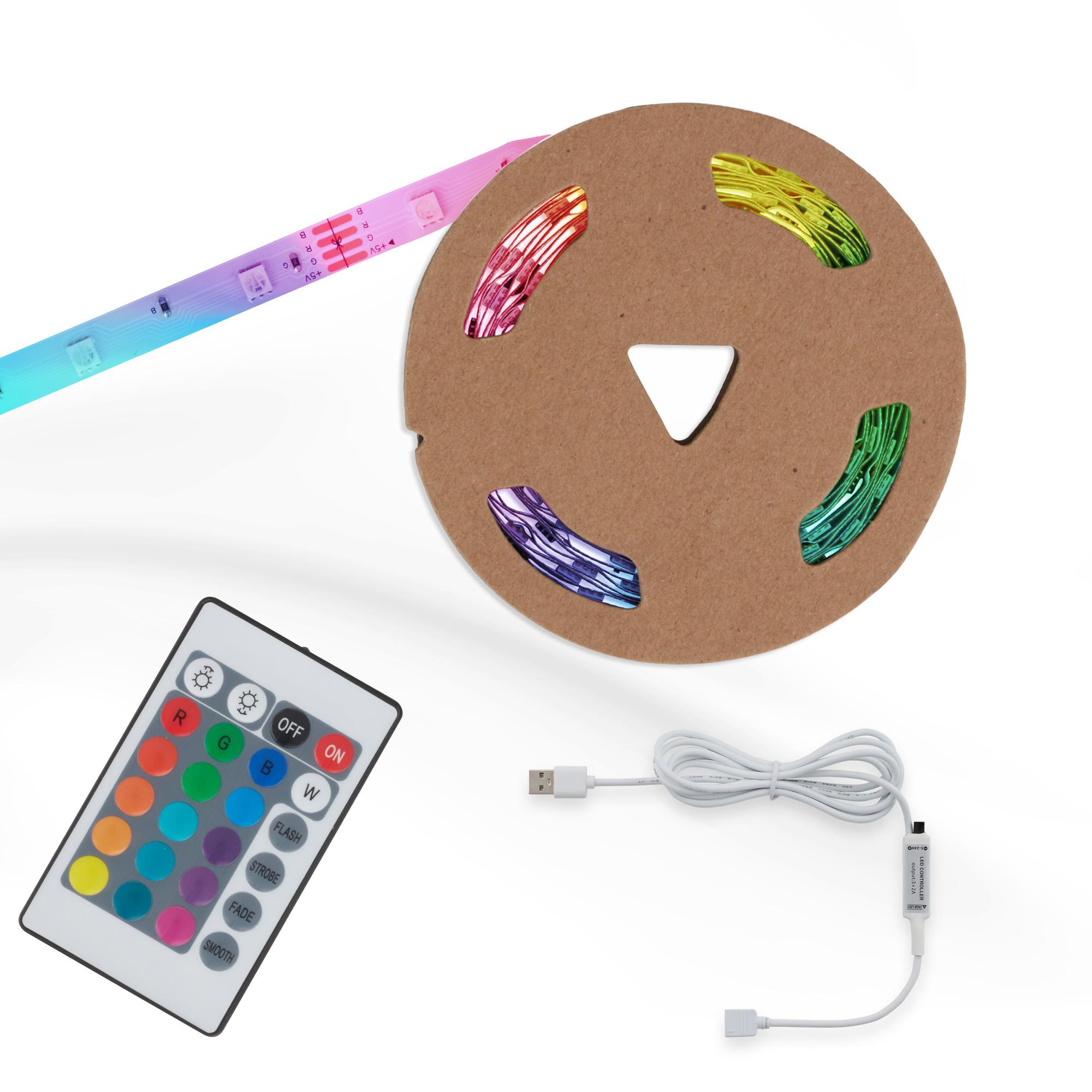 Briloner USB RGB-LED Flexband, 5 m, 150 RGB-LEDs, inkl.Fernbedienung, Farbwechsel, selbstklebend