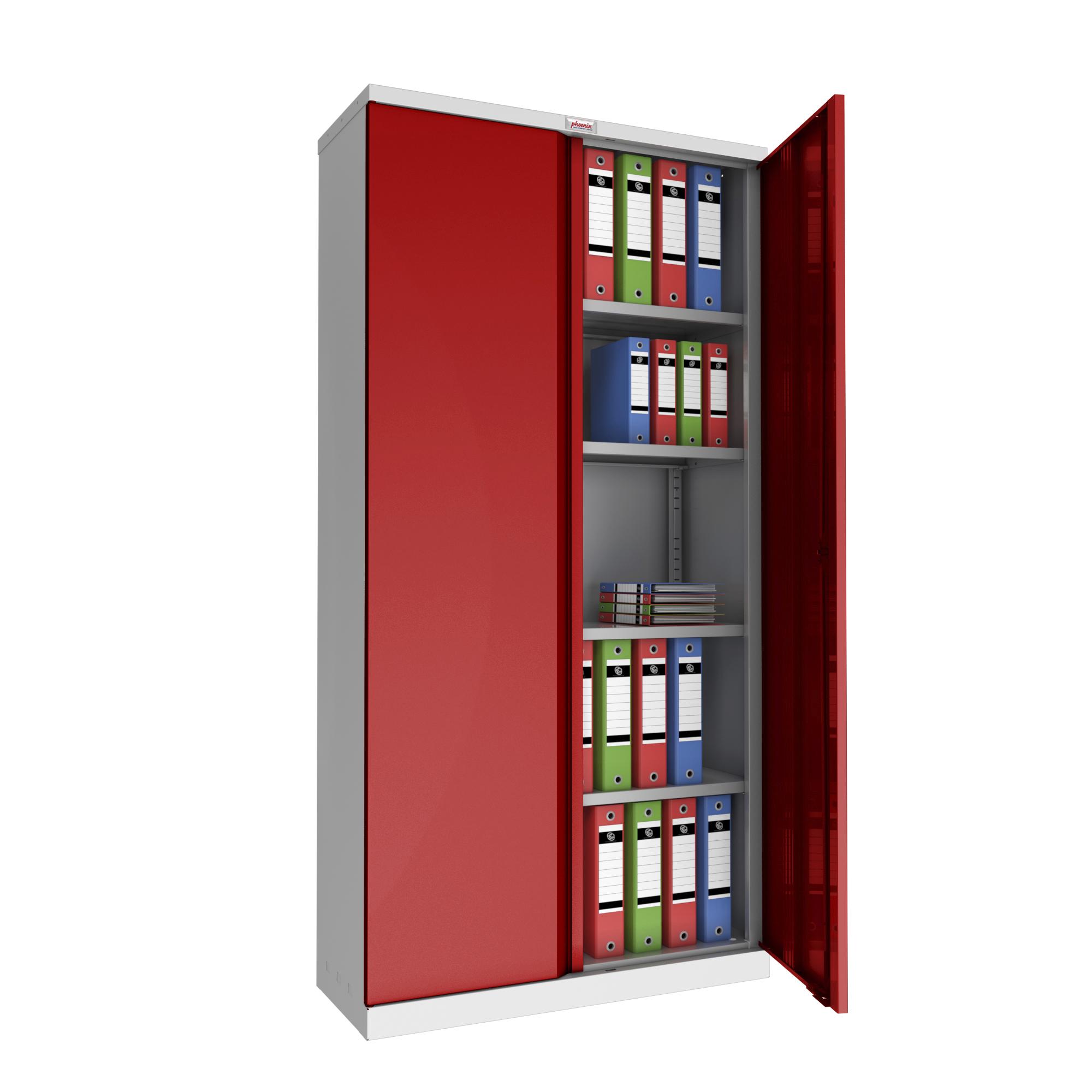 Phoenix Aufbewahrungsschrank SCL-Serie aus Stahl mit 2 Türen und 4 Einlegeböden mit Schlüsselschloss, grau-rot