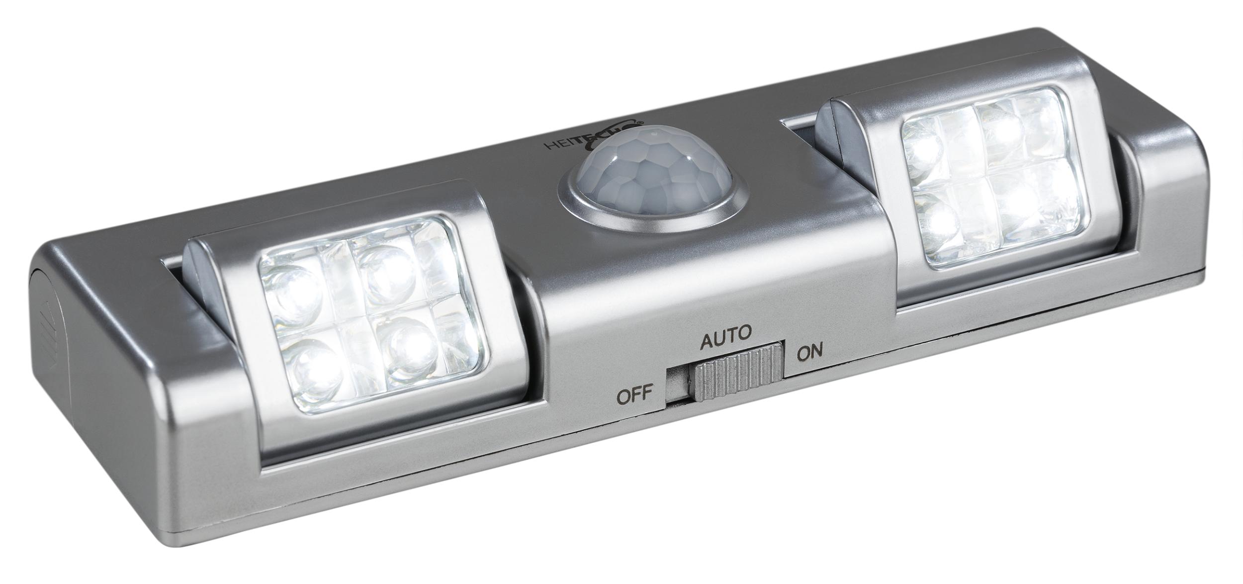 Heitech LED Batterieleuchte mit 2x4 LEDs (schwenkbar) und Bewegungssensor