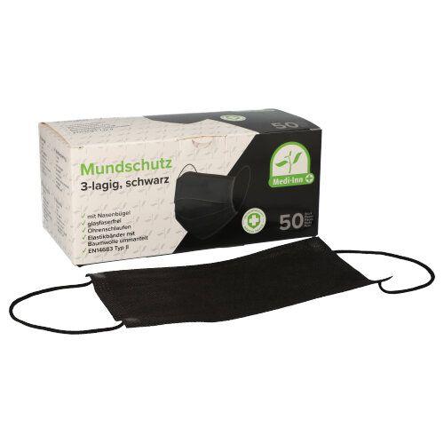 Medi-Inn Mundschutz, 3-lagig, 50er Pack, Schwarz
