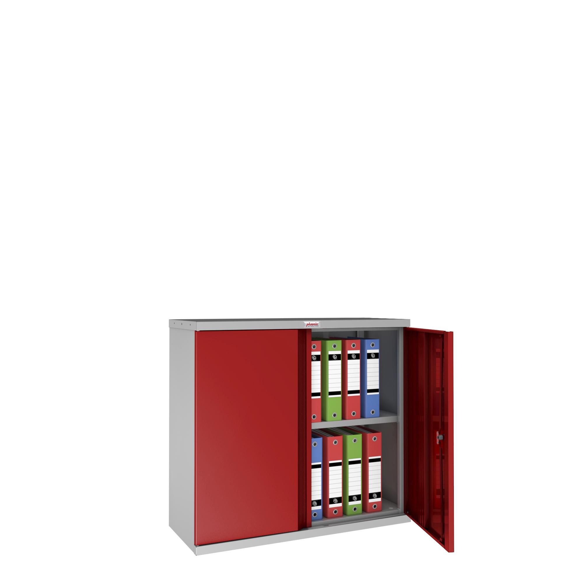 Phoenix Aufbewahrungsschrank SCL-Serie aus Stahl mit 2 Türen und 1 Regal mit Schlüsselschloss, grau-rot