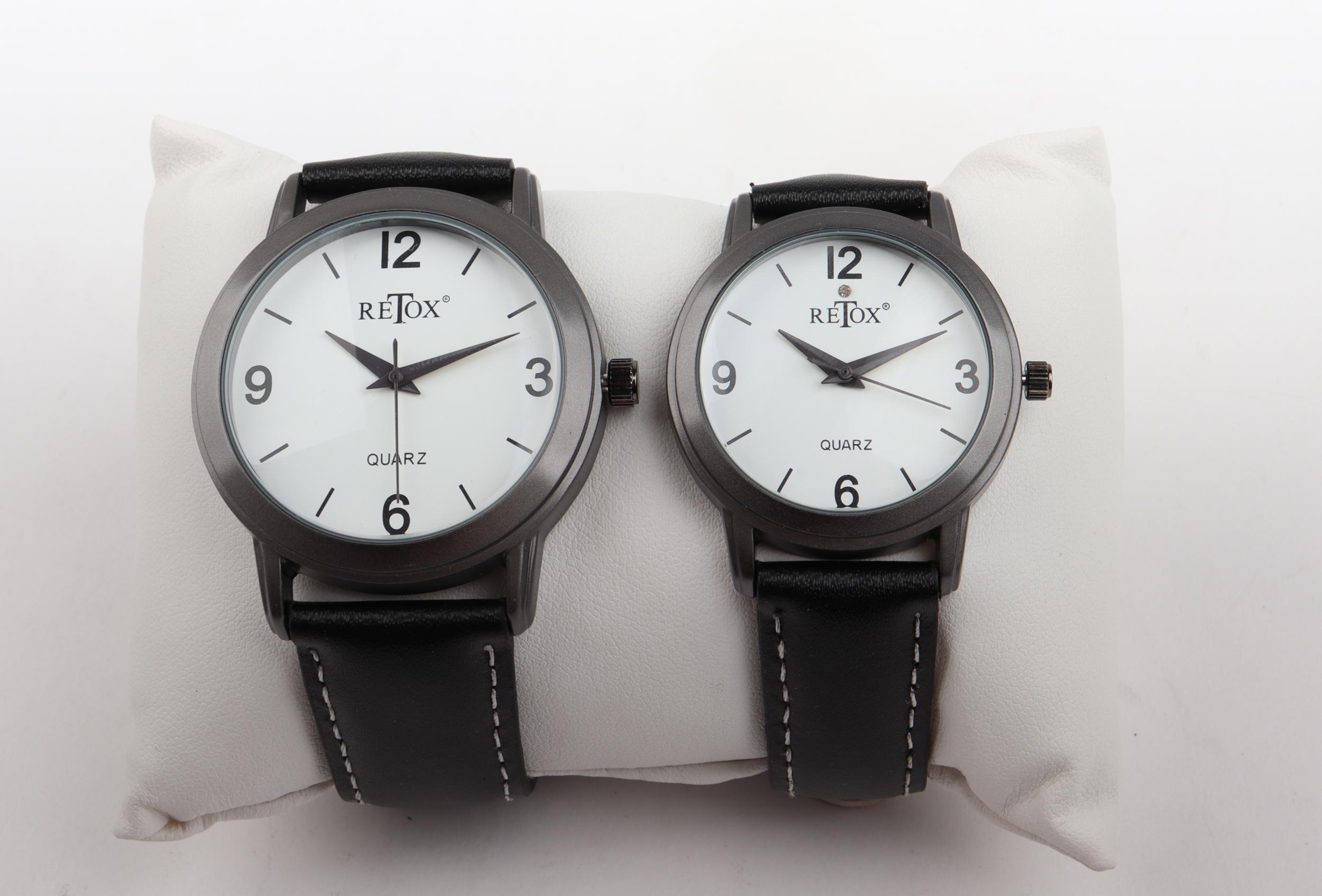 Retox Uhren Set für Sie und Ihn in Titanoptik und Echtleder-Armband