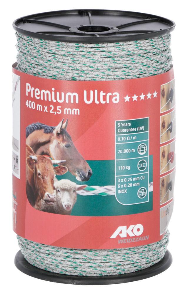AKO Weidezaunlitze Premium Ultra, 2,5 mm, 400 m, weiß/grün