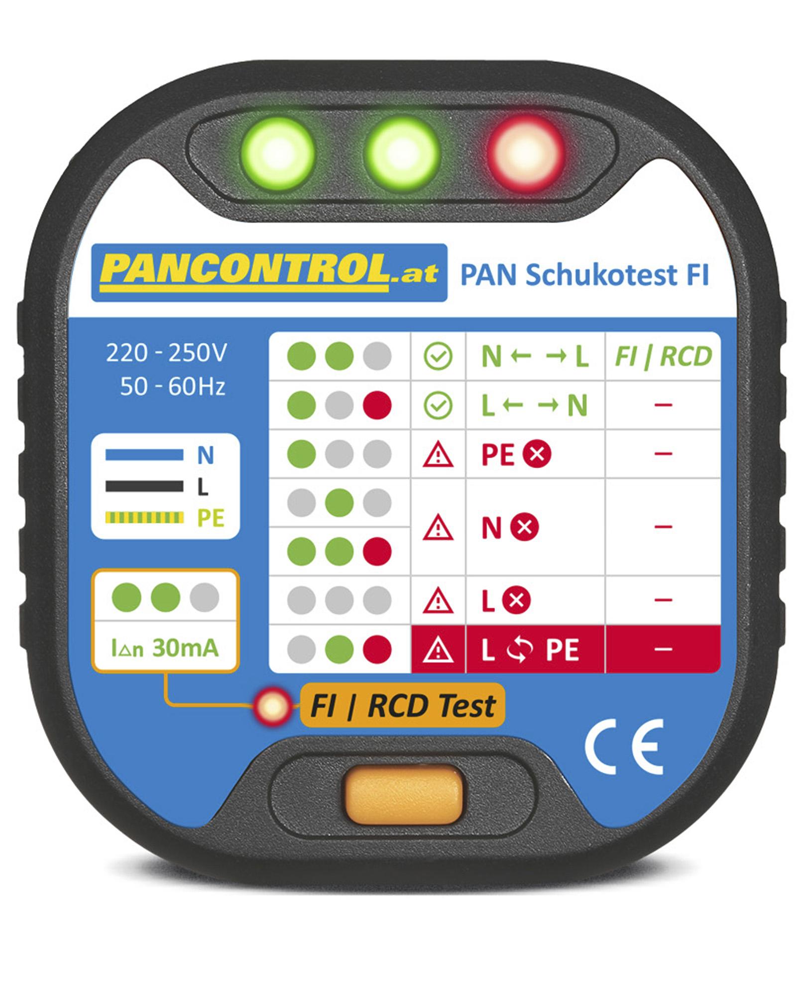 Pancontrol Steckdosen-Prüfer + 30mA FI-Test